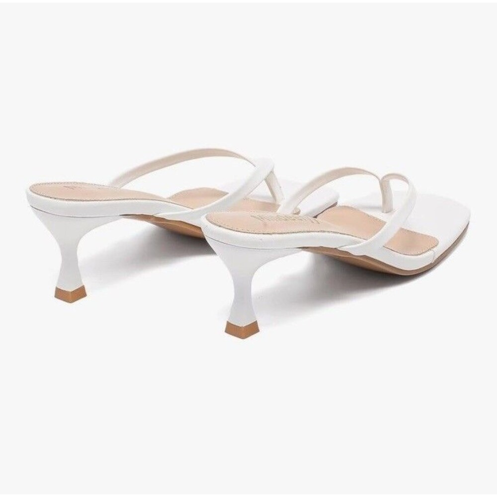Women's Kitten Heels Flip Flops Square Toe Size 11 Slip On Thong Sandals White - Picture 6 of 16
